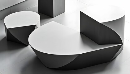 Sculptural Forms: An Abstract Composition of Geometric Shapes in Gray and White