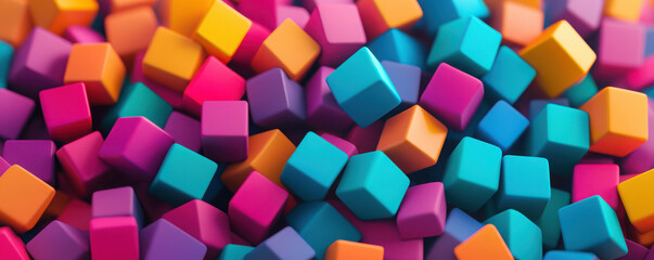 Colorful geometric cubes arranged in a vibrant abstract pattern.