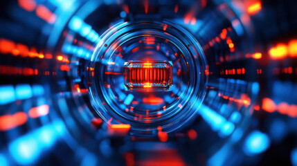 Fototapeta premium Futuristic technology concept with glowing lights and depth.