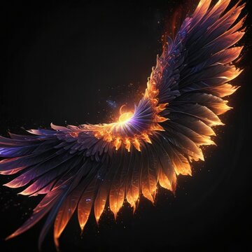 Isoteric swirl vortex wing on a black background with an intricate floral pattern and glowing aura, black background, abstract art