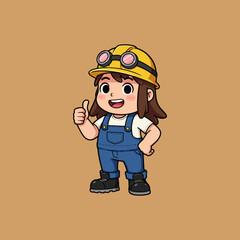 Cheerful Girl Engineer Thumbs Up Cartoon Illustration