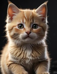 Fototapeta premium Kitten's soft fur blends with dark surroundings, quiet animal, softness, hidden form
