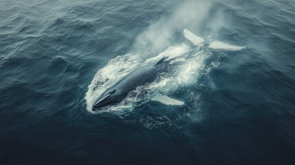 Fototapeta premium Whale surfacing ocean water aerial view