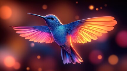 Obraz premium Vibrant hummingbird in flight, bokeh background, nature art