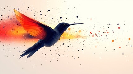 Obraz premium Hummingbird in flight, vibrant colors, blurred background, nature wallpaper
