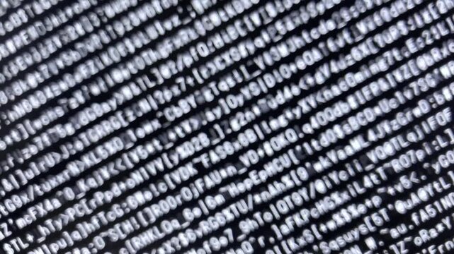 ピンボケ・コンピュータ空間のランダムな文字列・さまざまな文字を含むデータベース・エンコードされたプログラム内のデータセット・数学的計算・大規模言語モデル・機械翻訳・英数字記号・横長・ビデオ