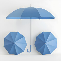 Floating blue umbrella on front and top view Classic accessory for rain protection 3d render