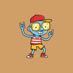 Groovy Blue Kid Cartoon Character in Summer Outfit