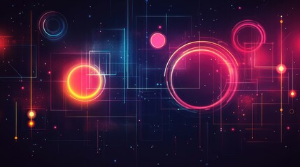 Fototapeta premium Abstract digital network glowing circles, dark background, futuristic technology