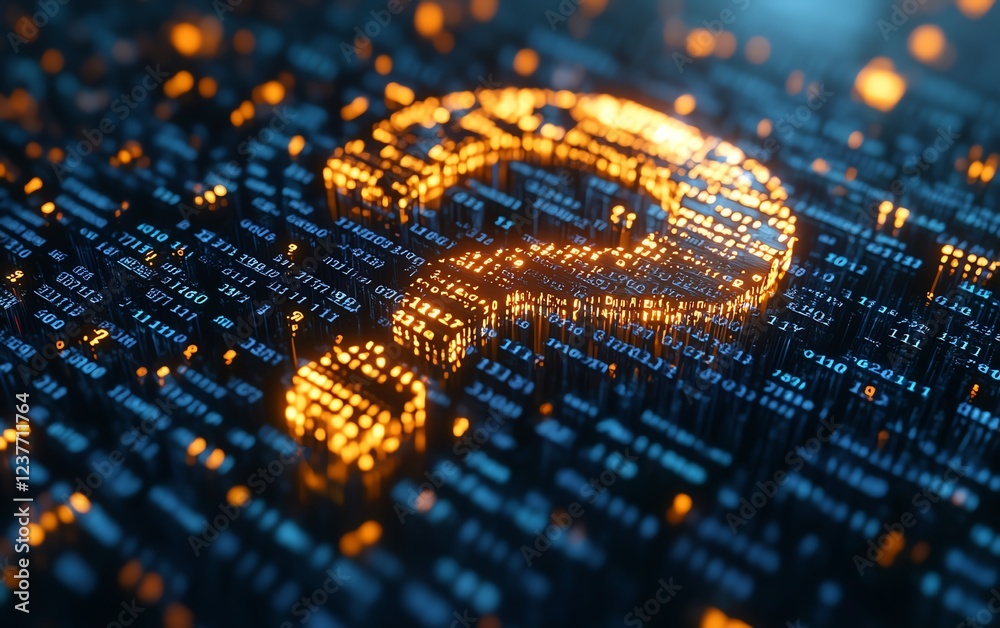 Poster A 3D digital question mark made of binary code, symbolizing AI in question answering systems, futuristic tech design, highdefinition 8K render