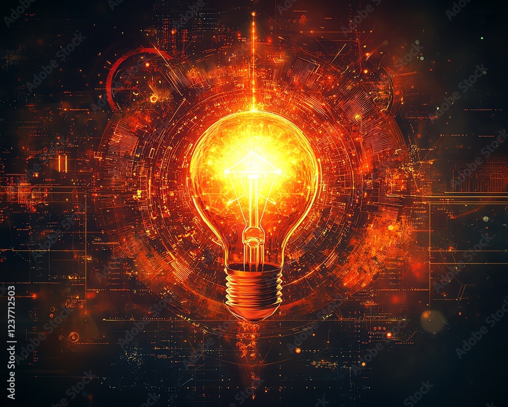 Aufkleber a glowing light bulb as a metaphor for a smart idea, surrounded by abstract digital elements, symbol