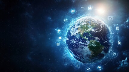 Obraz premium Global Network Digital World Earth Connections Technology Concept