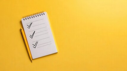 feedback survey response for statistics concept. Notepad with checklists and a yellow background.