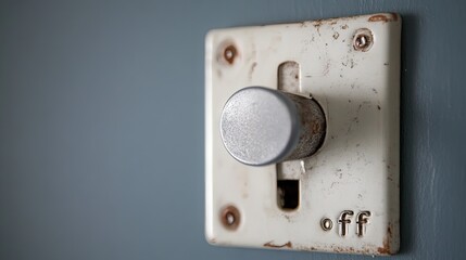 A classic toggle light switch in the off position before being turned on