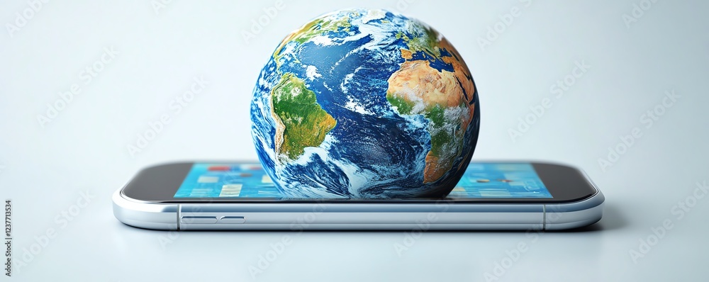 Poster A mobile phone displaying the world wide web, connected via wireless satellite network technology, global internet communications, hightech digital design, ultraHD clarity