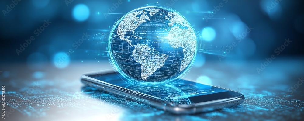 Aufkleber a mobile phone displaying the world wide web, connected via wireless satellite network technology, g