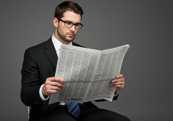businessman reading newspaper in the morning
