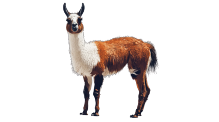 Brown and white llama standing on transparent background
