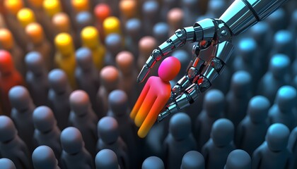 Robotic Hand Selecting a Person From a Crowd