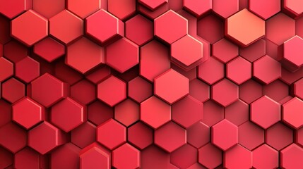 Fototapeta premium Red hexagonal pattern, abstract background, 3D render, technology
