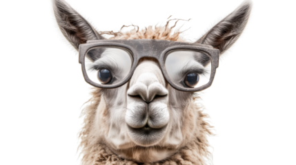 Llama wearing glasses on transparent background