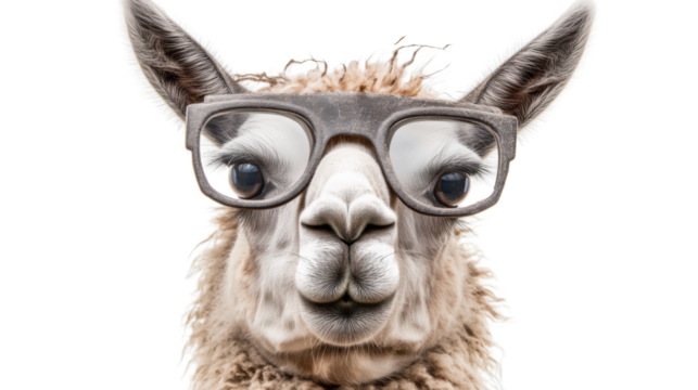 Llama wearing glasses on transparent background