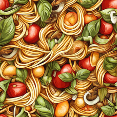 seamless pattern with spaghetti art illustration.