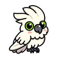 Cute White Cockatoo Bird With Green Eyes Clip Art Illustration