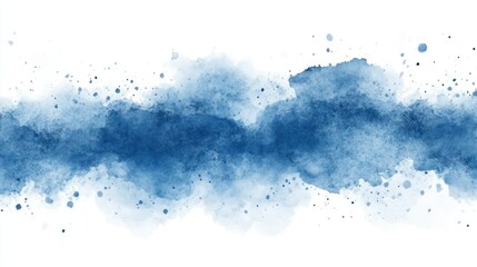 Blue watercolor wash banner, textured, abstract, white background, design element