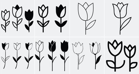 Tulip Flower Silhouettes Set,vector flower art Design