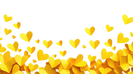 Yellow paper hearts falling on transparent background