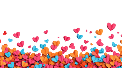 Colorful paper hearts on transparent background