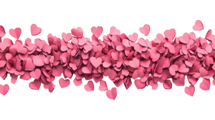 Pink paper hearts floating on transparent background