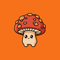 Adorable Cartoon Mushroom Red Cap, Cute Face, Happy Mood