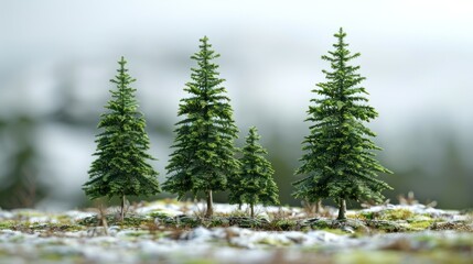 Fototapeta premium A tranquil pine tree model, ideal for forest or winter-themed settings,