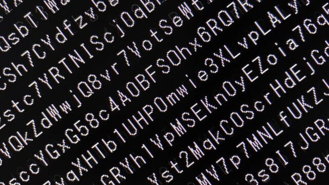 コンピュータ空間のランダムな文字列・さまざまな文字を含むデータベース・エンコードされたプログラム内のデータセット・数学的計算・英数字・縦長・ビデオ