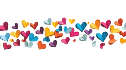 Colorful paper hearts on transparent background