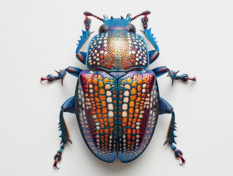 Colorful and Detailed Close-Up of a Beetle with Vibrant Patterns - Powered by Adobe