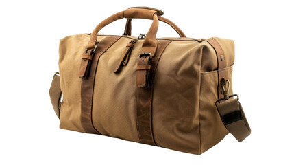 Naklejka premium Classic canvas and leather travel bag isolated on transparent background