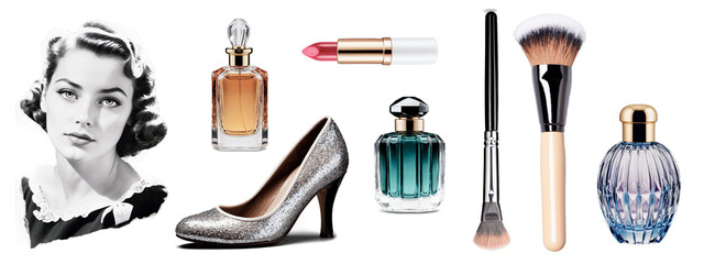 vintage beauty collage elements, transparent cut outs for scrapbooking