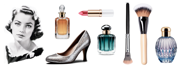 vintage beauty collage elements, transparent cut outs for scrapbooking