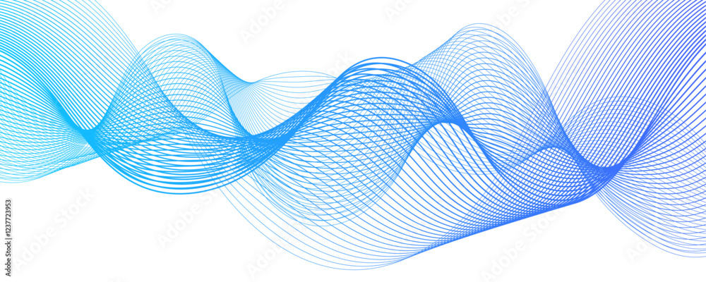Fototapete Abstract muted background with azure wavy lines. Swirl wave teal color flow smooth design. Concept business presentation, Brochure, Flyer, Science, Technology. Pattern striped line curve flow
