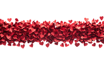 Endless stream of red paper hearts on transparent background