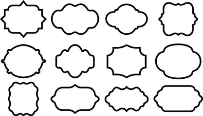 Frame or borders icon in line set. Vector for apps or web isolated on transparent background. ornamental decorative Different shapes. Photo, mirror Vintage, retro design. Elegant, modern style.