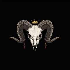 Majestic Ram Skull Crowned, Dark, and Detailed Illustration