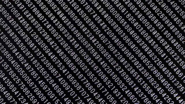 コンピュータ空間のランダムな文字列・さまざまな文字を含むデータベース・エンコードされたプログラム内のデータセット・数学的計算・数字・横長・ビデオ