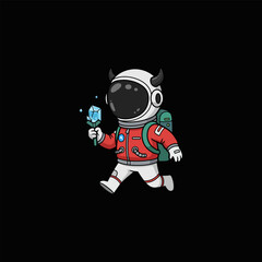 Dashing Astronaut with Crystal Flower A Whimsical Space Adventure