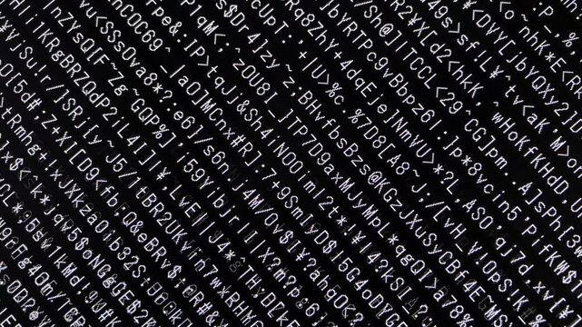 コンピュータ空間のランダムな文字列・さまざまな文字を含むデータベース・エンコードされたプログラム内のデータセット・数学的計算・大規模言語モデル・機械翻訳・英数字記号・横長・ビデオ