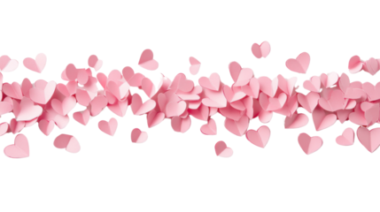 Pink paper hearts floating on transparent background for valentine's day