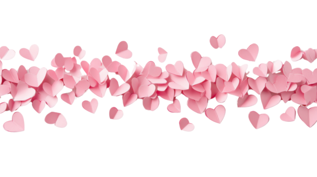 Pink paper hearts floating on transparent background for valentine's day